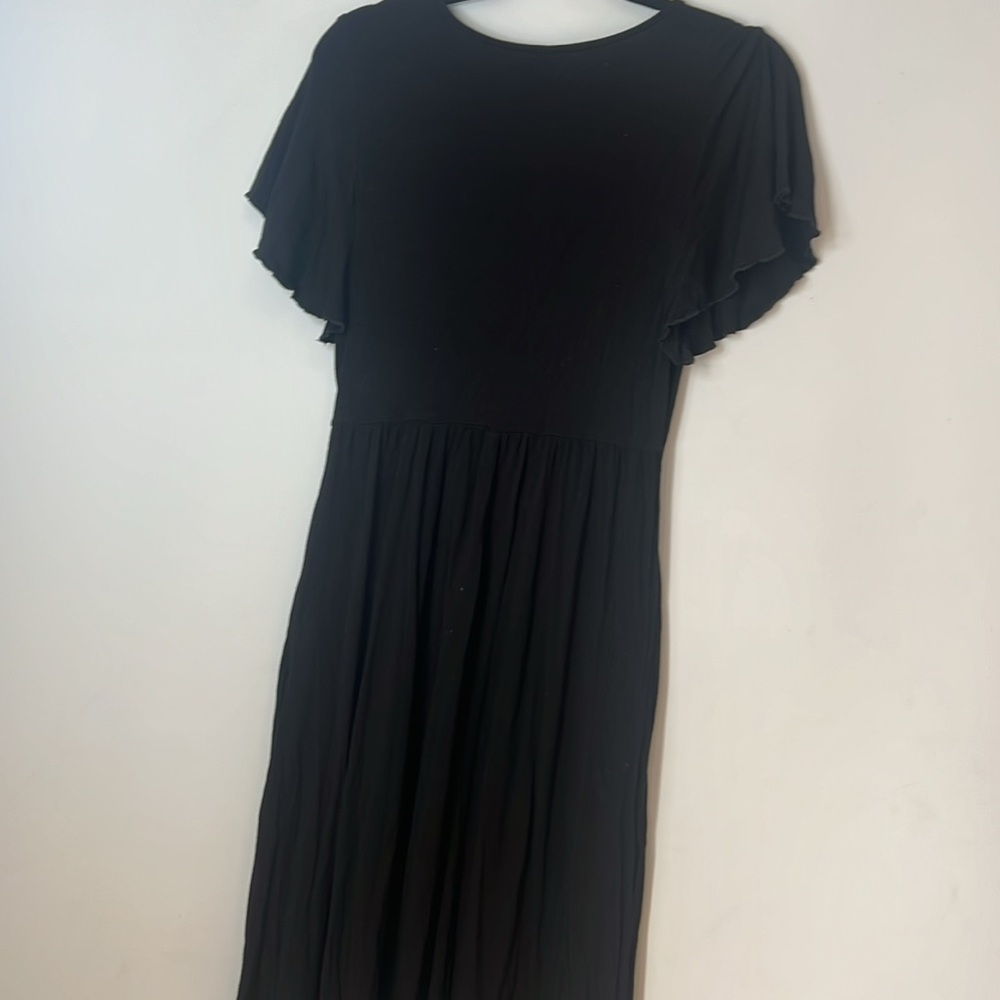NWOT Women’s Maternity Nursing Black Short Sleeve Flowy Soft Dress with Buttons - Picture 5 of 5